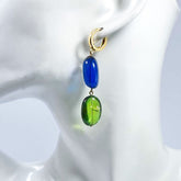 Multi-Color Amber Nugget Dangle Earrings 14k Gold Plated